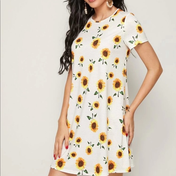 Boho sunflower print tee mini dress white - Picture 6 of 6